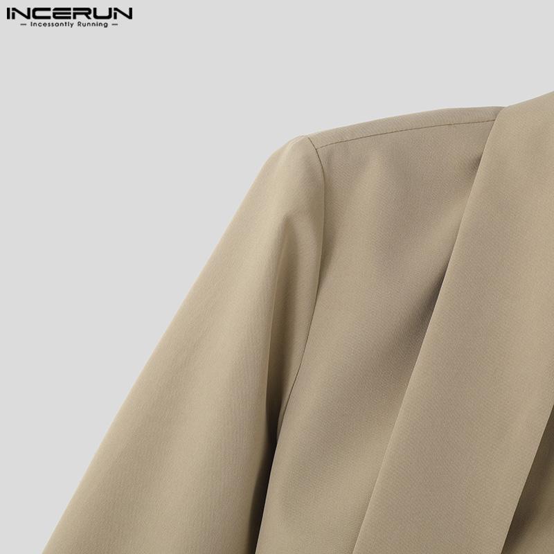 INCERUN Men Long Sleeve Solid Cut Short Tops Cropped Blazer Coats