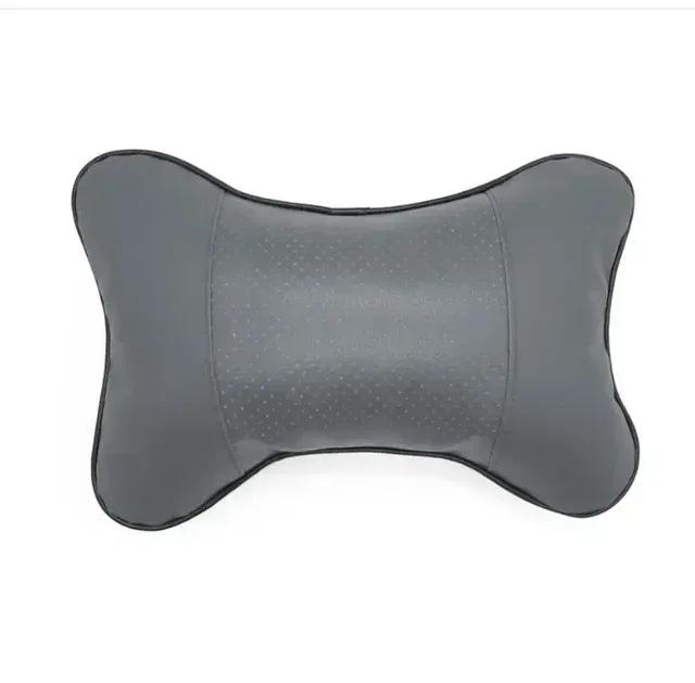 1pc Car Neck Pillow Both Side Pu Leather Headrest For Head Pain Relief Filled Fiber Black And Red Line Car Pillow 28x18x9cm