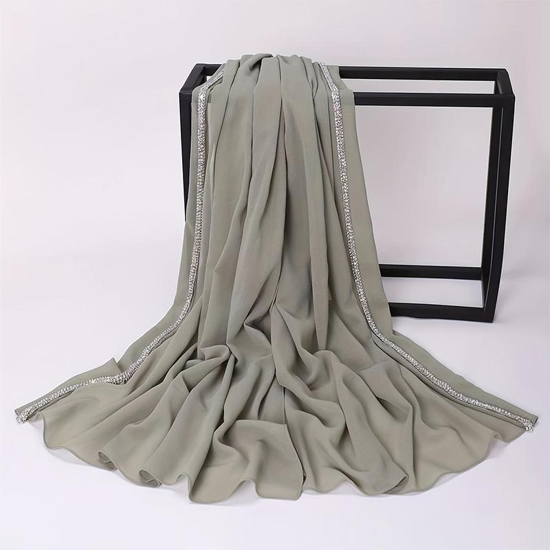 Lenço de xale de chiffon com bolhas de pérolas e strass de diamante de alta qualidade com contas brilhantes e faixa de cabeça envoltório foulard muçulmano hijab sjaal