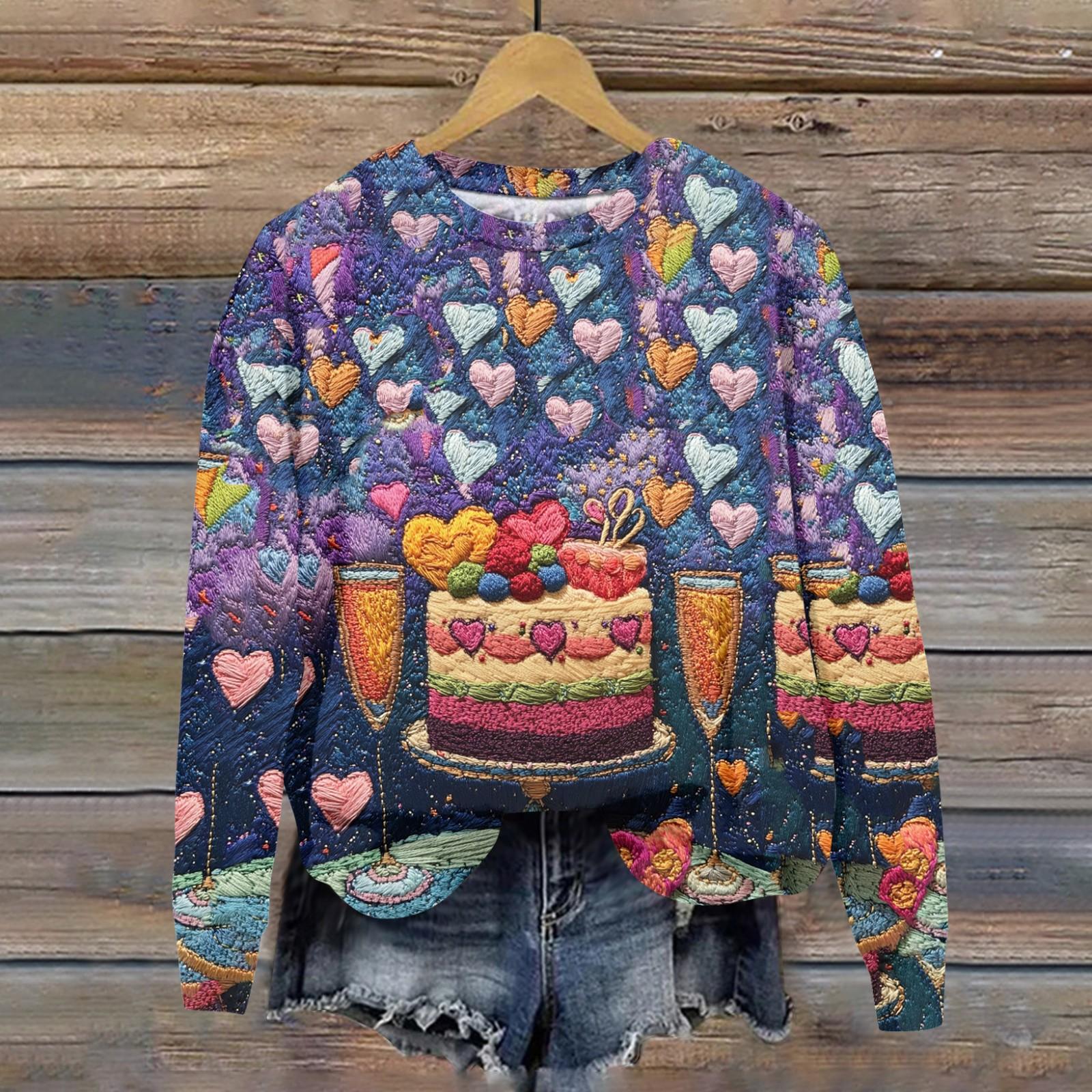 

Жіноча вільна повсякденна толстовка з принтом на День Святого Валентина з круглим вирізом і довгими рукавами, модний топ з довгими рукавами XL