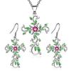 Women Stylish Elegant Cross Color Earrings Necklace Pendant Set for Wedding Party