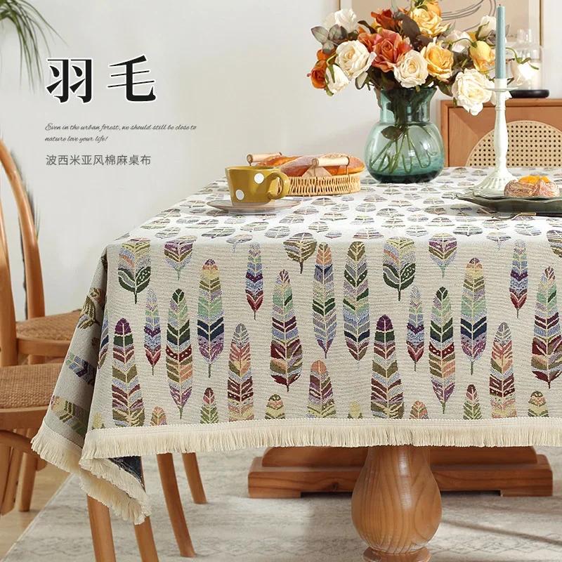 Vintage Bohemian Style Dining Table Cloth Cotton and Linen Home Decor Geometric Tablecloth Furniture Tea Table Dust Cover Towel