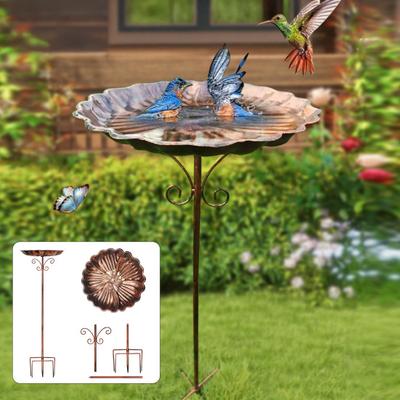 Baño para pájaros retro para exterior Base de estaca de metal de 5 puntas con cuenco Baño para pájaros decorativo Comedero para pájaros desmontable para decoración de patio trasero