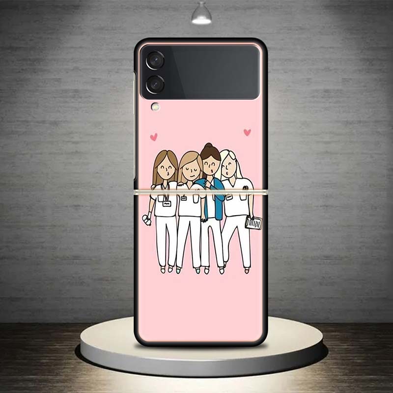 Funny Medicine Nurse Doctor For Samsung Galaxy Z Flip 4 3 5G Phone Case Black Hard Cover ZFlip 4 3 Luxury Shockproof Bumper Coqu