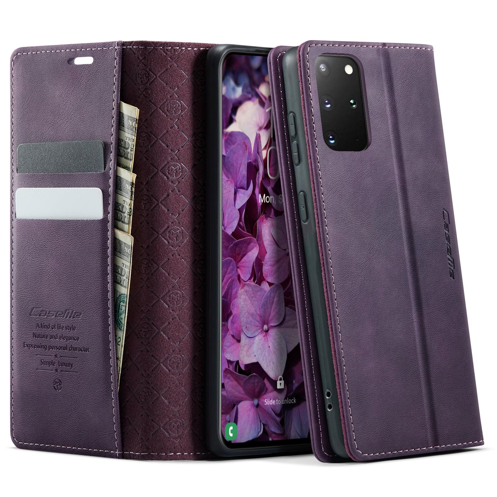 

For Samsung Galaxy S20 Plus 5G/Galaxy S20 Plus 4G Case CASEME 033 Series RFID Blocking Wallet Stand Calf Texture Leather Phone Cover Purple