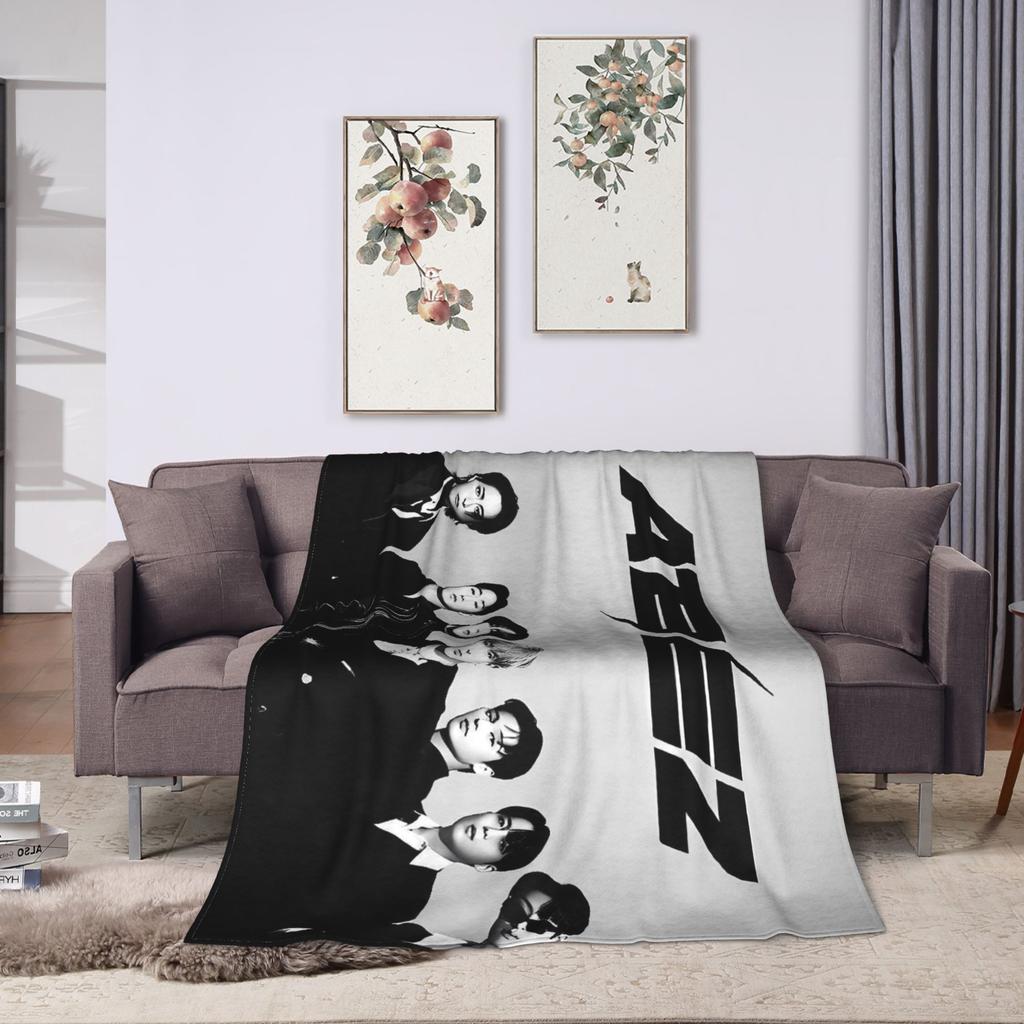Kpop Ateez Band Warm Soft Blanket Travel Office Plush Throw Blanket Funny Couch Bed Flannel Bedspread Sofa Bed Cover
