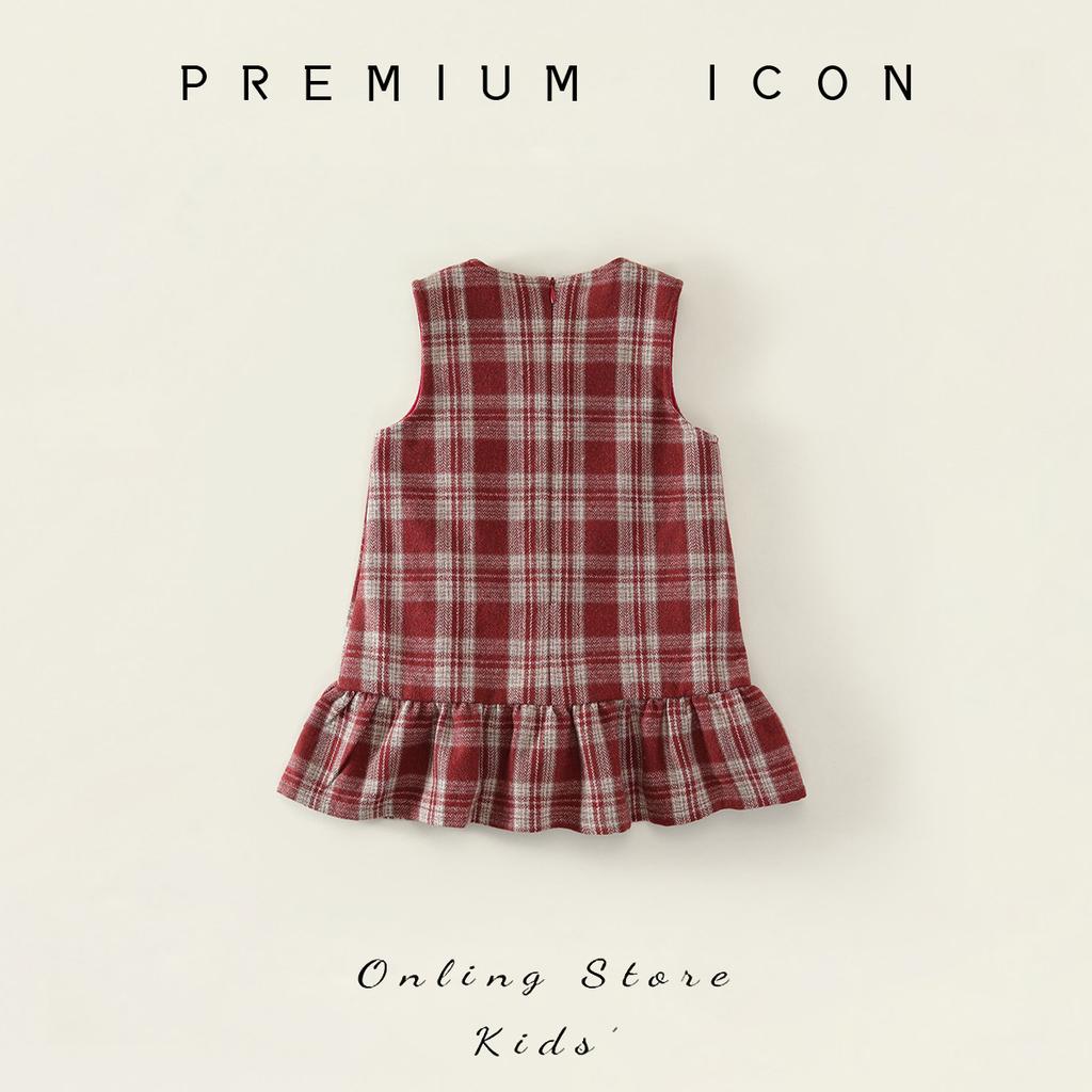 Autumn and Winter Girls Red Plaid Dress Baby Girl Western Style fashionable Plaid Vest Dress