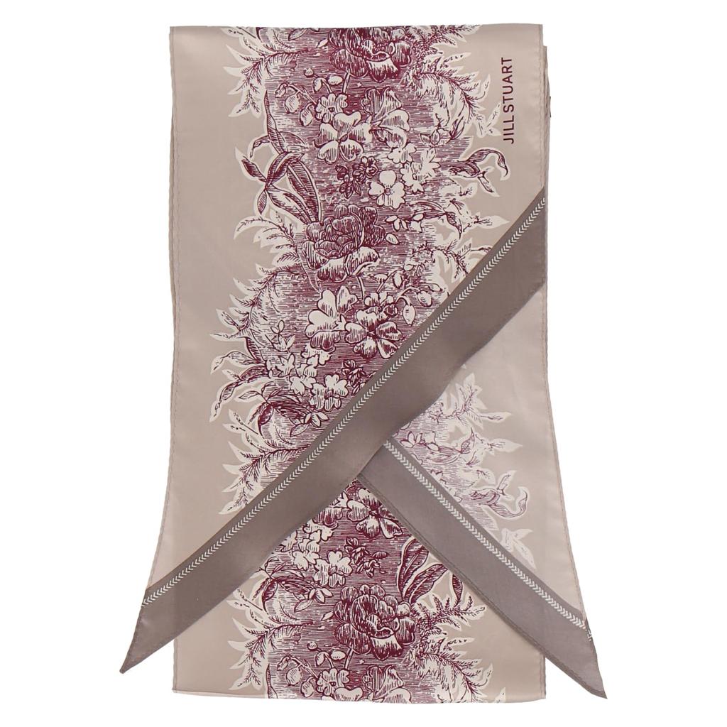 JILL STUART Silk Print Pointed Scarf 60109004D Gray Floral Pattern 100 Long Women's Neck Accessory 20cm x 150cm