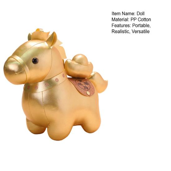 Golden Horse Plush Doll Horse Brings Wealth Zodiac with PP Cotton Filling Chinese New Year 2026 Gift for Home Decor & Blessings