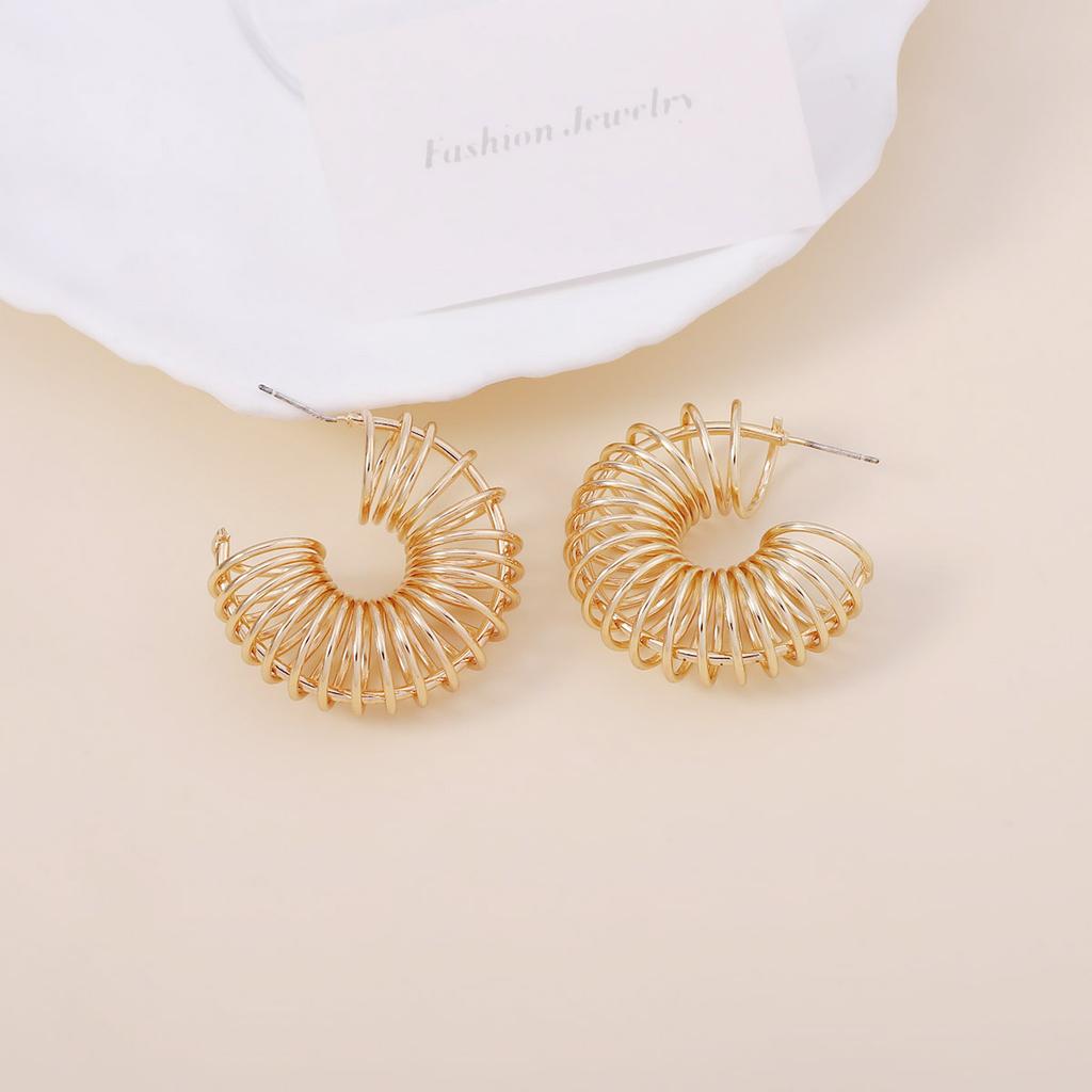 Cold and aloof style hollowed-out ring spring double helix stud earrings