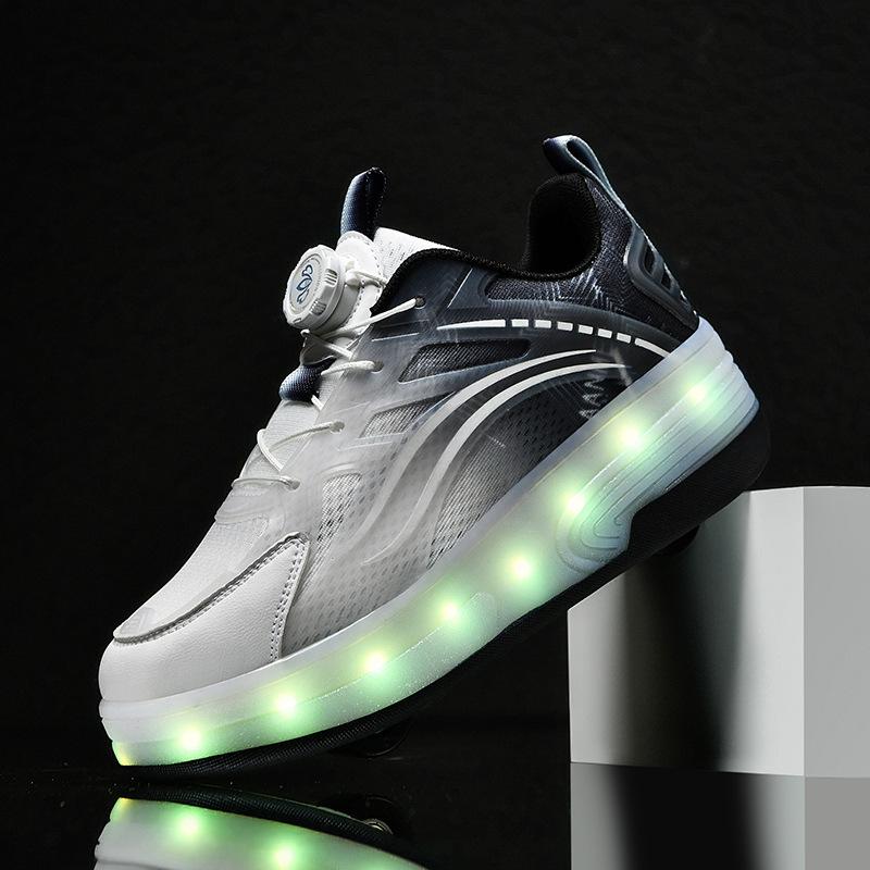 Runaway shoes girls shoes cute pink princess double wheel children's sneakers boys summer breathable flashing light roller skates