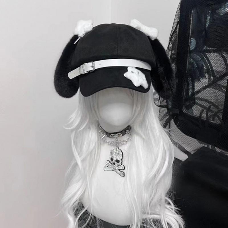 Gothic Lolita Beret Kawaii Hat Punk Bone Long Eared Puppy Hat For Women Girls Cosplay Hats Versatile Sunscreen Hat Gifts