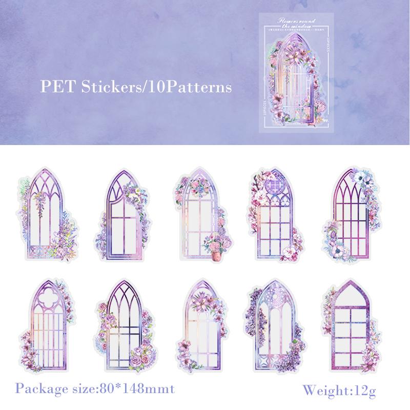Journamm 10pcs/pack Flowers Window Stickers Laser Silver Decor Junk Journal DIY Srapbooking Aesthetics Stationery PET Stickers