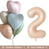 1set Retro Caramel Heart Balloons with 32inch Number Foil Balloon For Kids 1st Birthday Party DIY Decoration Supplies Wedding