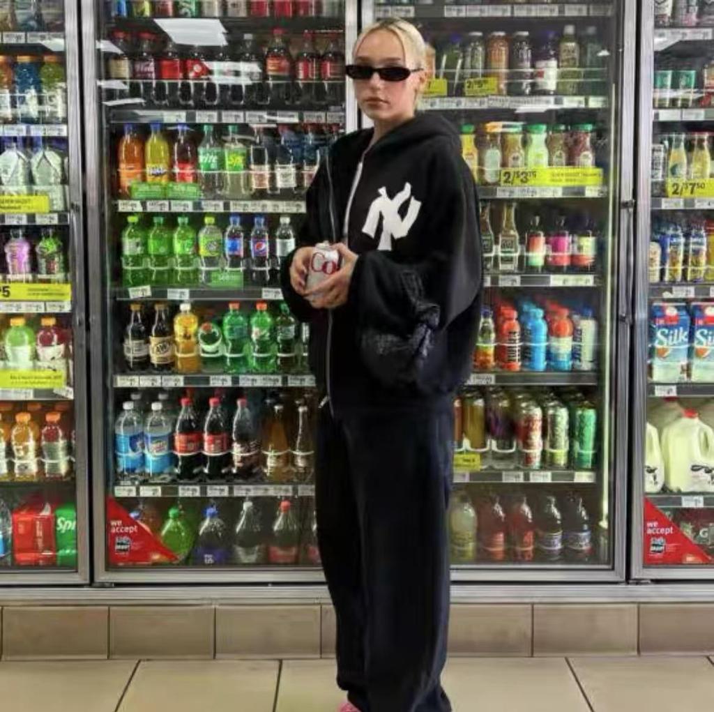 Europeisk/Amerikansk Kändisstil Fleecefodrad Huvtröja med Dragkedja - Casual Enfärgad Hip-Hop Rap Mode