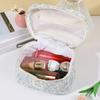 Floral Pattern Quilted Cotton Storage Bag Portable Handheld Organizer Pouch with Zipper Closure for Travel and Daily Use