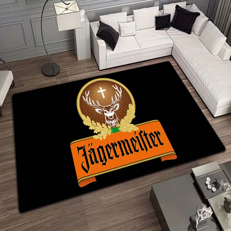J Jagermeister Deer Logo Flannel Printed Area Rug Non Slip Washable Floor Mat Living Room Bedroom Sofa Decor Indoor Doormat Gift