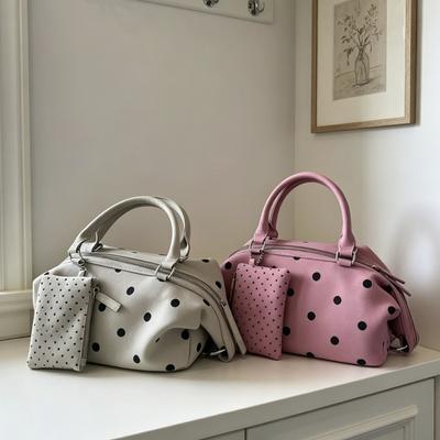 Borsa da Mano Versatile da Donna Piccola a Pois Stile Boston, utilizzabile anche a Tracolla