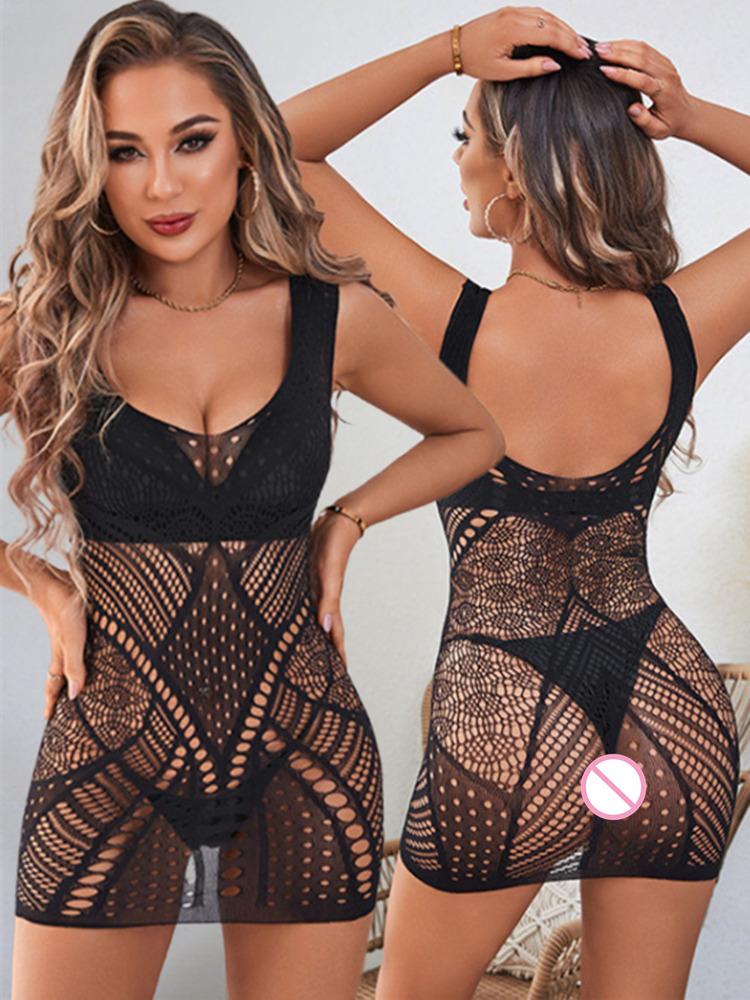 Sex Body Underwear Costume Fishnet Short Net Skirt Porn Transparent Sleepwear Women Fashion Slim Dress Sex Party Mesh Clothes