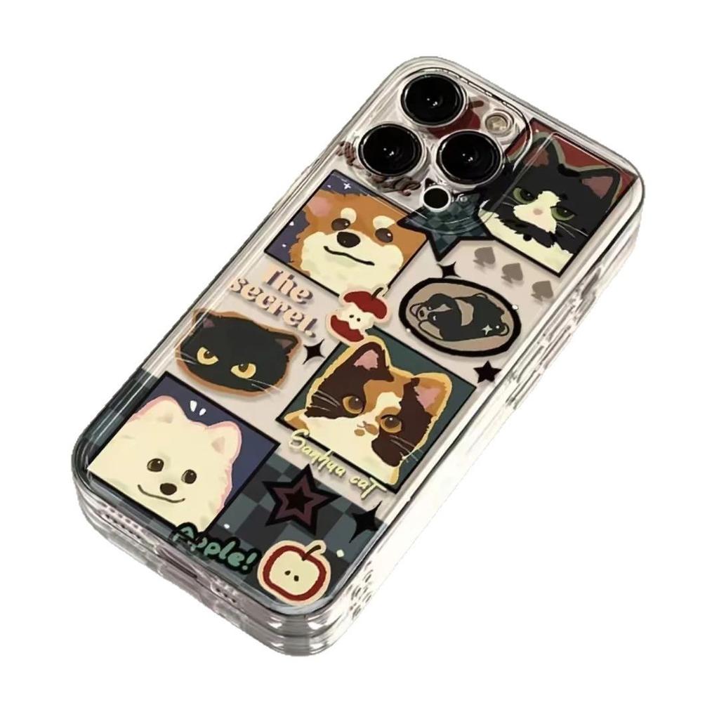 Checked cat and dog avatar iPhone17/16Promax mobile phone case is suitable for Apple 15 space case 13 cute 14.