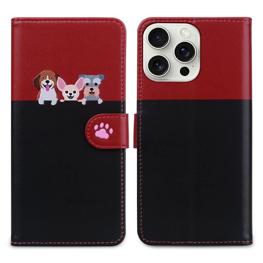 Cartoon Pet Series for iPhone 16 Pro Wallet Phone Case Splicing Leather Flip Cover