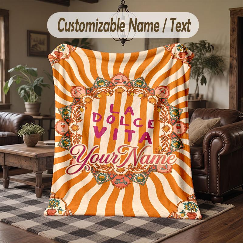 Koi Fish Pond Reflections Theme Throw Blanket Custom Name Text Personalized Blanket Soft Cozy Blanket for Home Sofa Bed