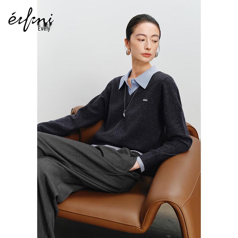 

Eifini Women s Faux Two-Piece Wool Blend Pullover Sweater 1GA232951 M