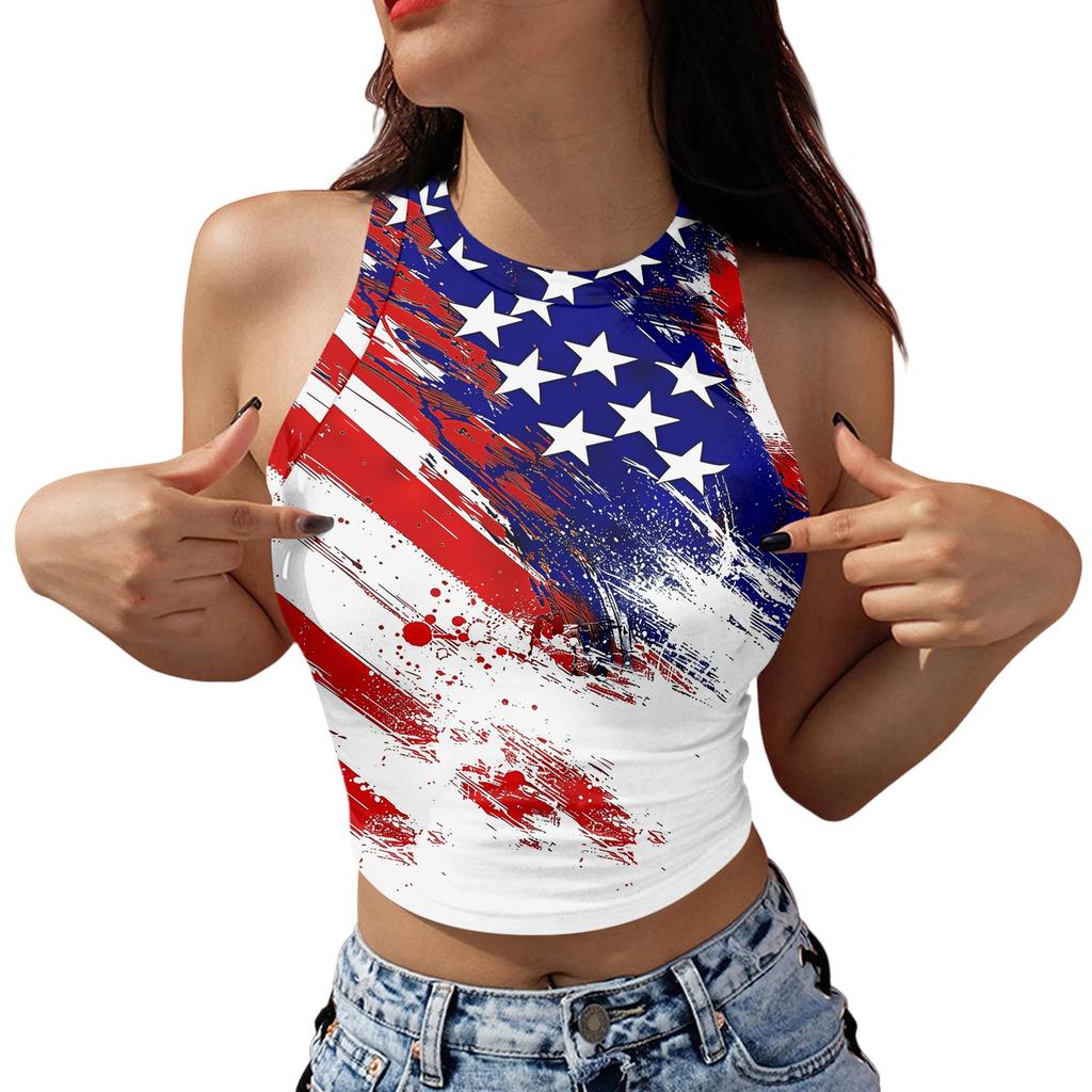 Damenmode Unabhängigkeitstag Print Ärmelloses Basic Tanktop