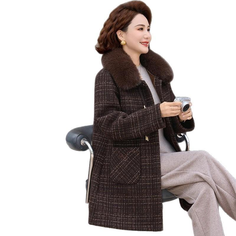 Winter velvet thickened imitation mink velvet jacket long women's plaid woolen coat