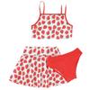 Trendy bez rukávů jahodový potisk špagetová ramínka bikiny - roztomilé 3dílné plavky