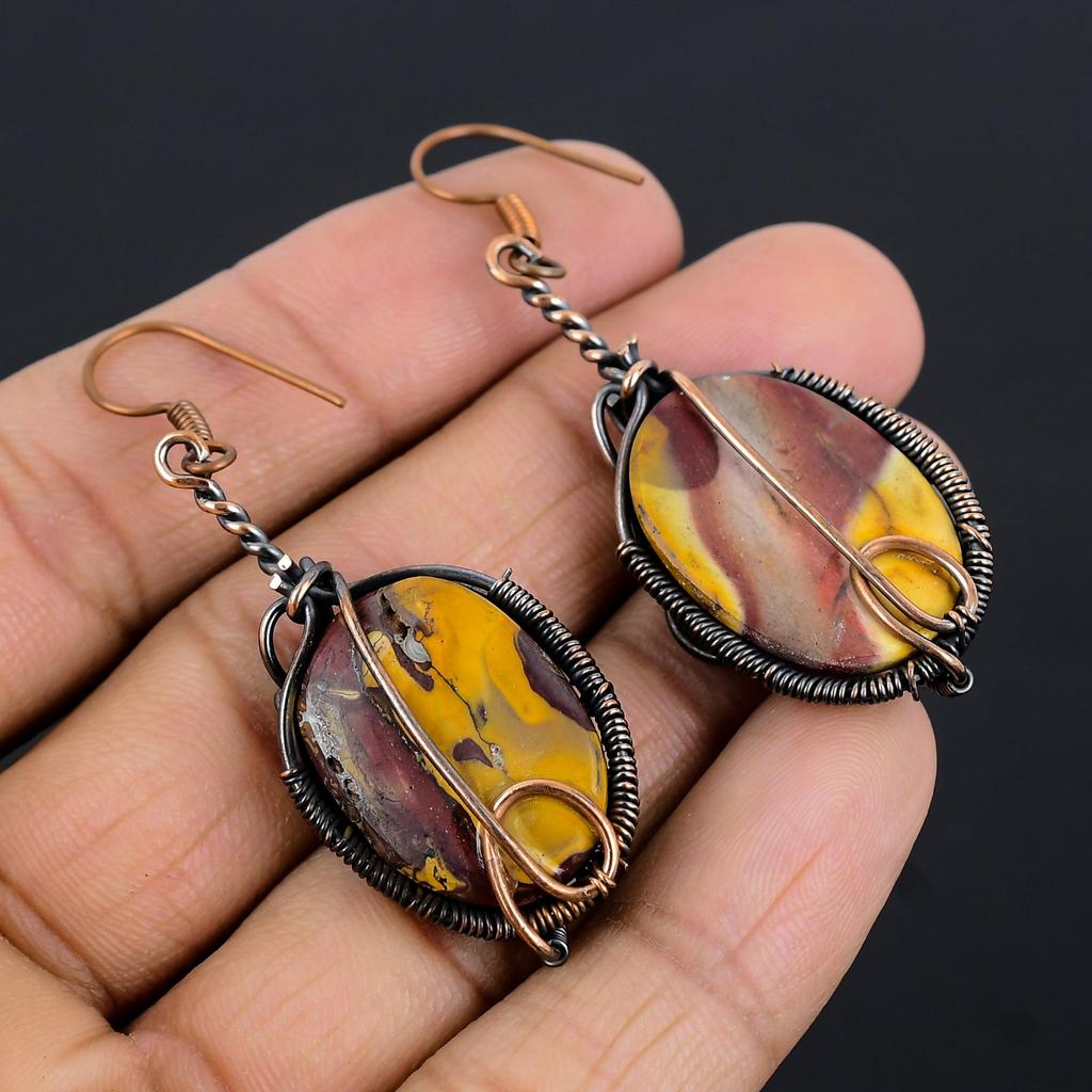 Mookaite Earrings Gemstone Jewelry, 999 Copper Wire Wrapped Earrings, Handmade Beautiful Jewelry Earrings