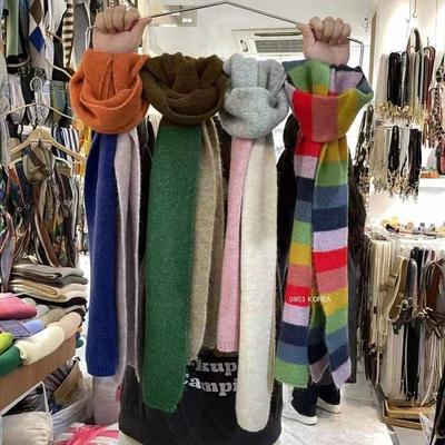 Collection of Warm and Cute Contrasting Color Rainbow Knitted Scarves for Autumn and Winter