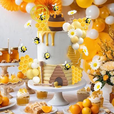 35 Stück Bienen Kuchen-Topper, Honigglas-Topper, Kreative Motto-Party-Dekoration für Baby