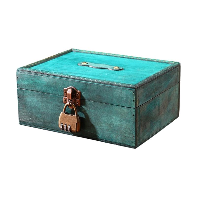 Secure Locking Wooden Storage Box with Retro Design Travel Jewelry Case for Valuables Protections In Family Homes