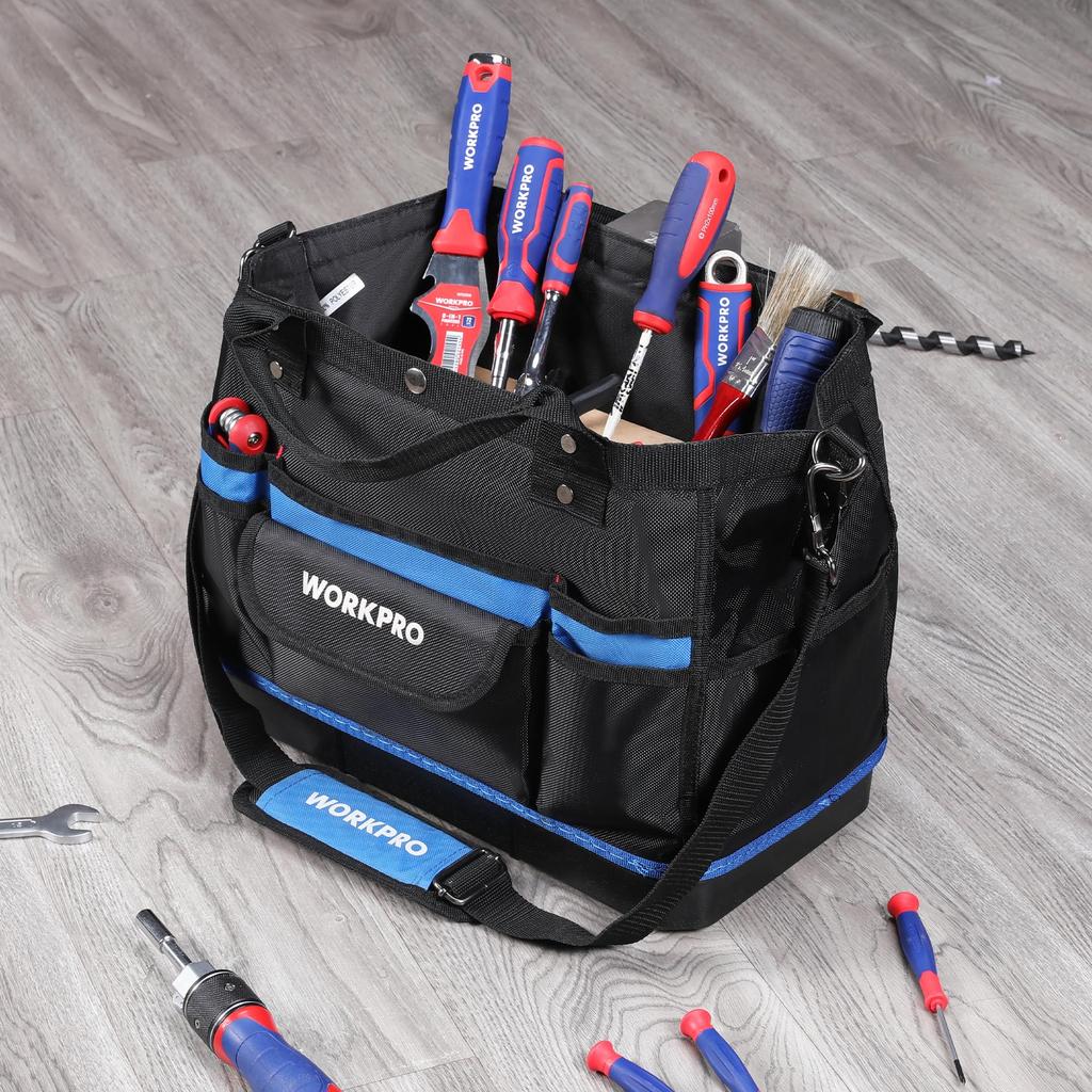 WORKPRO Tool Tool Storage Bag with Shoulder Large 1680D Oxford Large 39cm Long X Wide X for Home and Outdoors Bag, Strap, Opening, Cloth,