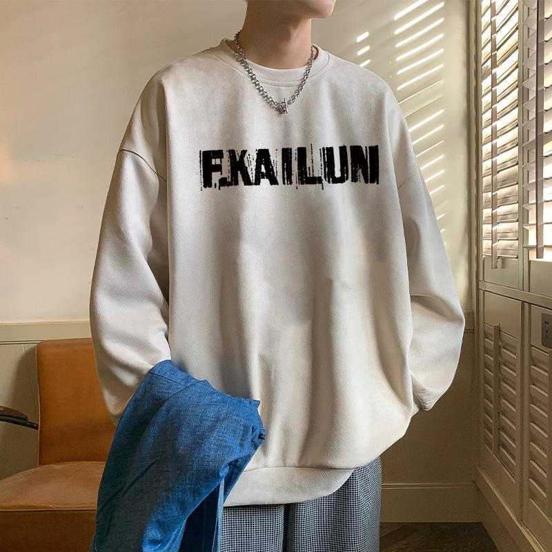 American Heavyweight Deerskin Sweatshirt for Men In Spring and Autumn, New Trendy Brand, Handsome Street Round Neck Long-sleeved Top, Trendy