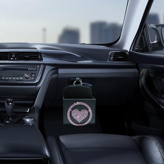 Auto Umělá kůže Úložný box do auta Lesklý Luxusní Láska Srdce Drahokamy SUV Nákladní automobil Auto Ventilátor Závěsný organizér Taška na telefon Pouzdro na klíče