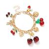 Fashion Personality Wind Cherry Alloy Peach Heart Bow Pendant Adjustable Bracelet Women's Creative Versatile Jewelry