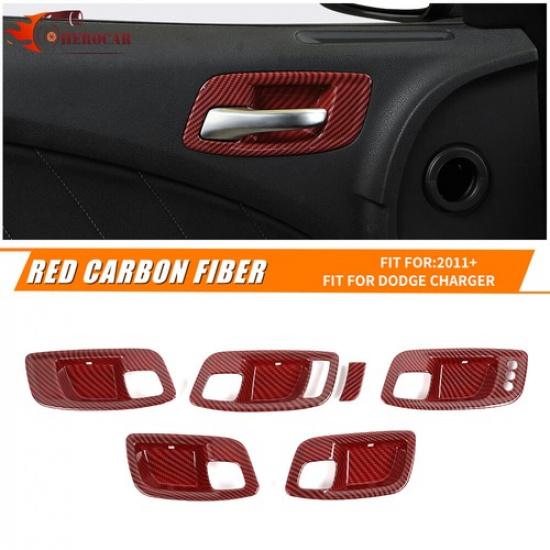 Red Carbon Fiber Inner Door Handle Bowl Cover Trim for Dodge Charger 2011-