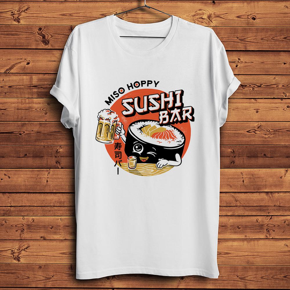 Nihon Nigiri Sushi Beer Bar Funny Tshirt Unisex White Casual Short Sleeve TShirt Unisex Streetwear Teenocrack Breathable Print S