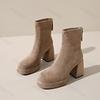 Fashion Women's Fashion Retro Suede Thick Soled High-heeled Boots 2025 Autumn New Back Zipper Design Comfortable Square Head Ankle Boots