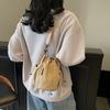 Women Fashiable Drawstring Design Canvas Handbags Korean Mini Cell Phe Bag Small Crossbody Casual Ladies Travel Shoulder Bag