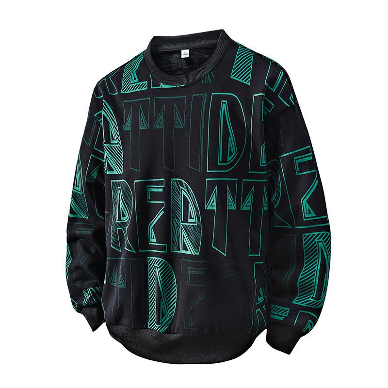 Весенне-осенний мужской свитер, повседневный универсальный, надеваемый через голову, с круглым вырезом, принтом и длинным рукавом XXXXL чёрный