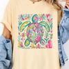 Boho Floral Turtle Comfort Color Shirt, Nautical Beach T-Shirt, Aesthetic Summer Tee, Summer Beach Shirt, Cute Turtle Tee, Summer Vibes Tee