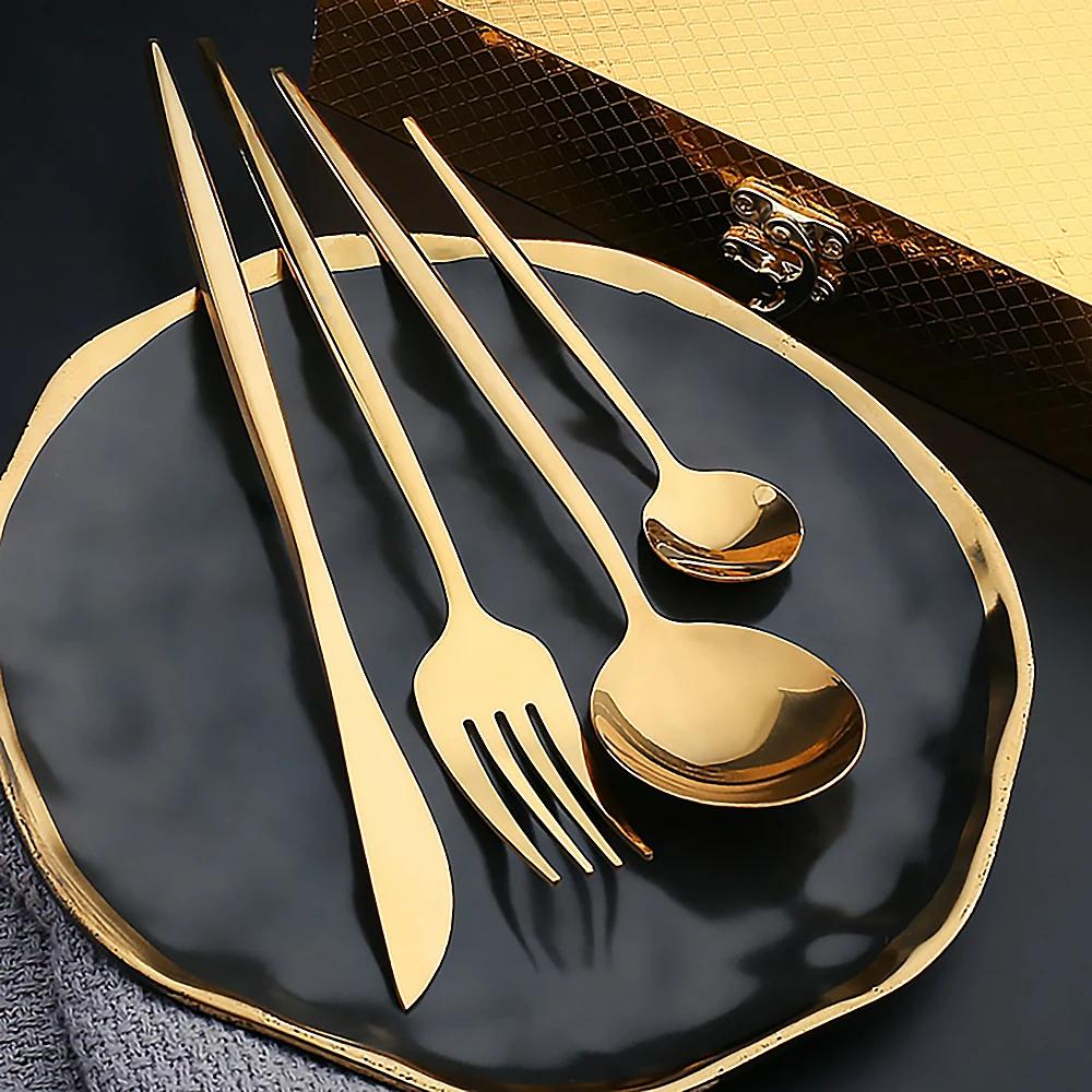30pcs Dinnerware Sets Stainless Steel Gold Tableware Set Knife Fork Spoon Kitchen Dinner Flatware Set Wrstern Cutlery Set