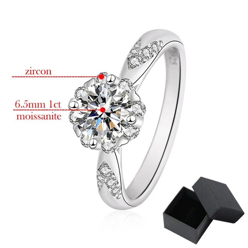 Bagues Moissanite 6,5 mm 1 ct Vvs1 pour femmes Alliance classique de fiançailles Fleur Diamant simulé Argent sterling S925 Bijoux