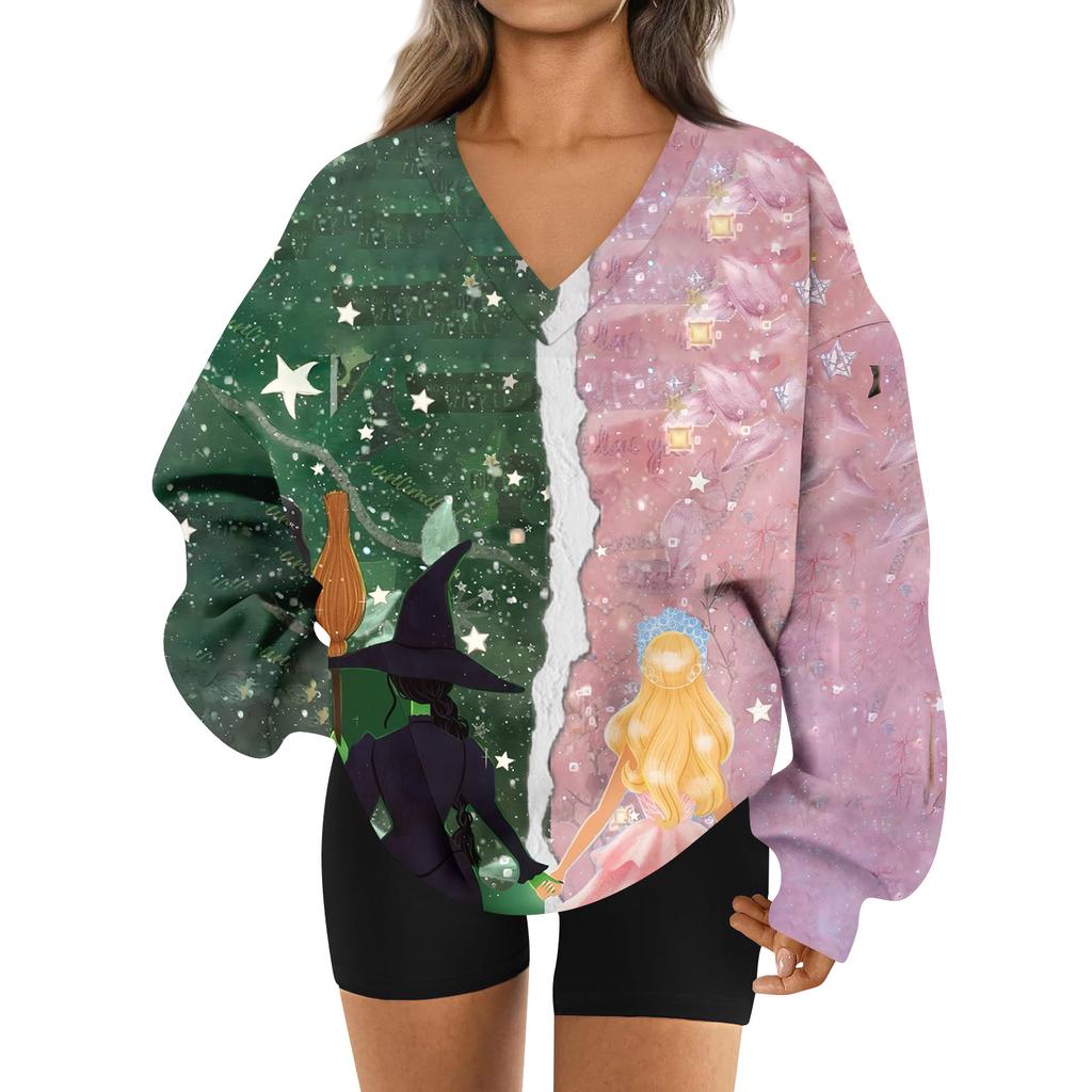 Women's Loose And Comfortable V-neck Sportswear Long-sleeved Sweatshirt Daily Matching Clothes