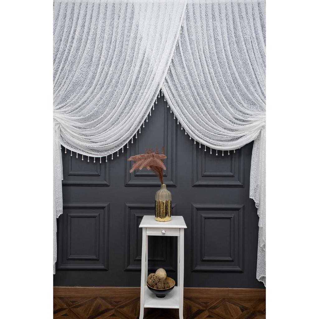 Seher Cruve Yanki Theater-Tüllvorhang mit Perlen