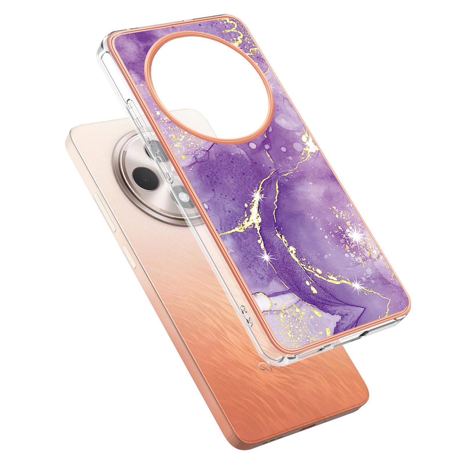 

For Oppo Reno12 F 5G/Oppo Reno12 F 4G TPU Case with IMD Marble Pattern Electroplated Back Cover Purple 001