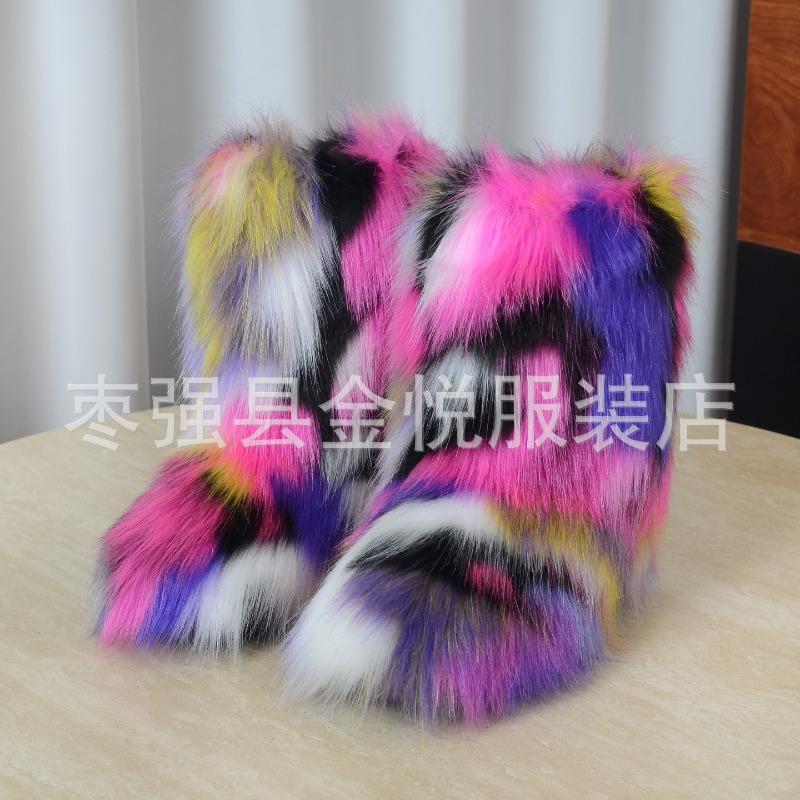 Fox Fur Snow Boots Autumn and Winter Warm and Cold Thickened Medium Tube Imitation Fur Boots Fashion Wool Boots